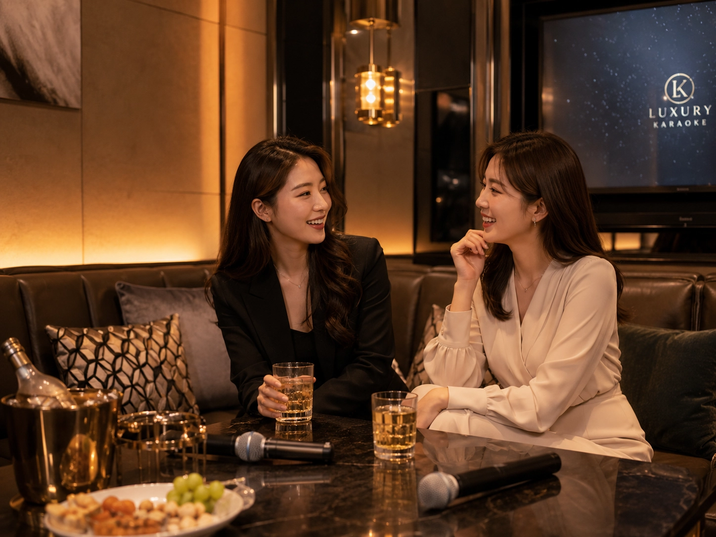 여성 2차 술자리로 어울리는 고급 노래방 라운지 분위기